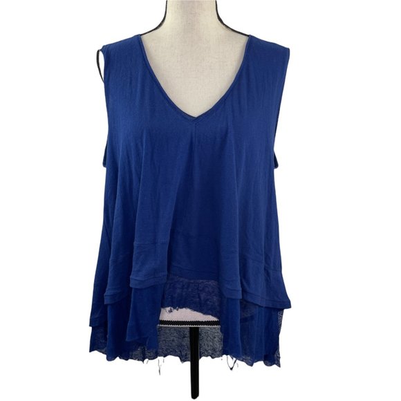FREE PEOPLE WE THE FREE BLUE PEACHY TEE DISTRESSED TANK TOP SMALL - Picture 4 of 12